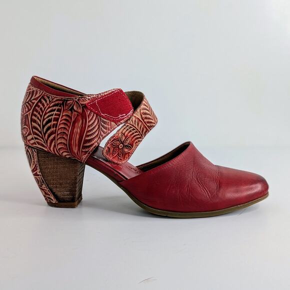 Spring Step Shoes L'Artiste Toolie Womens 41 Red Heels Leather D'Orsay Mary Jane - Picture 13 of 16